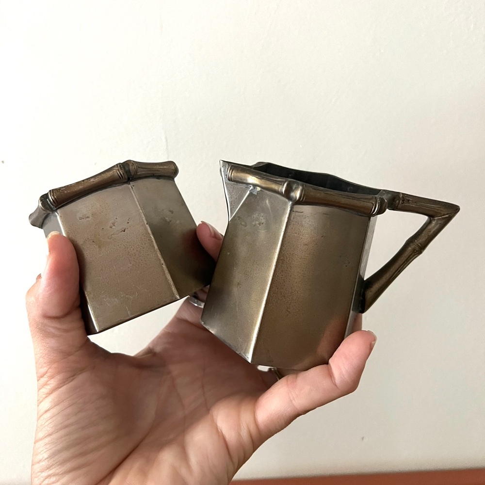 Stainless Steel Bamboo Coffee creamer and sugar set